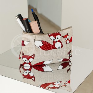 Colourful half-linen cosmetic bag "Foxes"